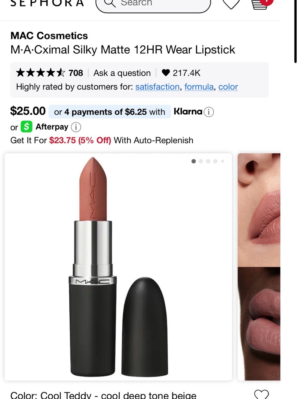 MAC Cosmetics Satin Matte Lipstick — Cool Teddy Deep Beige
